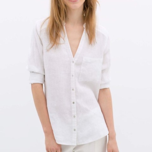 Zara Tops - Zara | Buttoned Linen Shirt